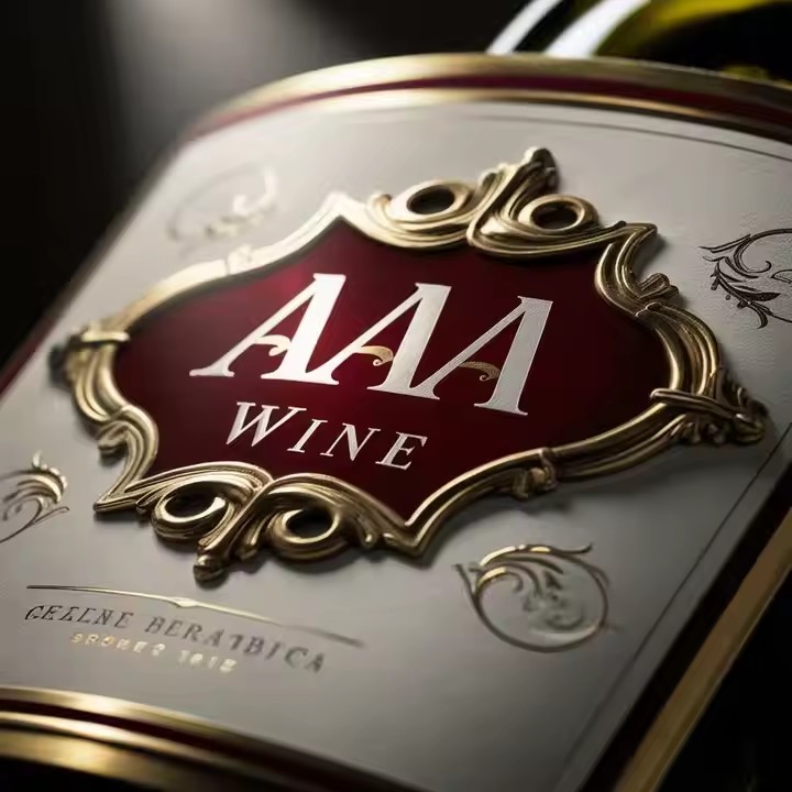 Gold foil embossed wine label with custom logo and textured 3D design