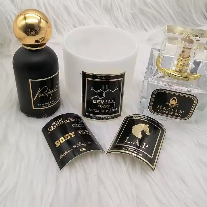 Brushed aluminum adhesive label for high-end cosmetic packaging