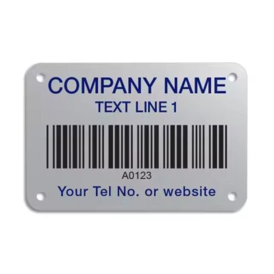 Deep etched aluminum label with serial number for industrial asset tracking