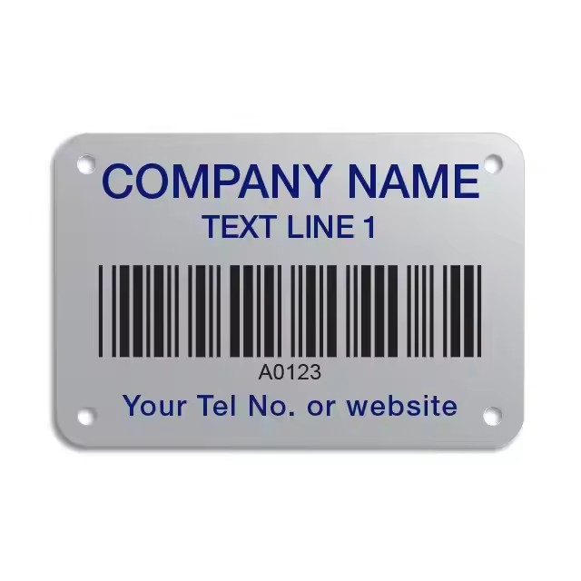 Deep etched aluminum label with serial number for industrial asset tracking