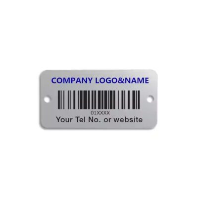 Deep etched aluminum label with serial number for industrial asset tracking