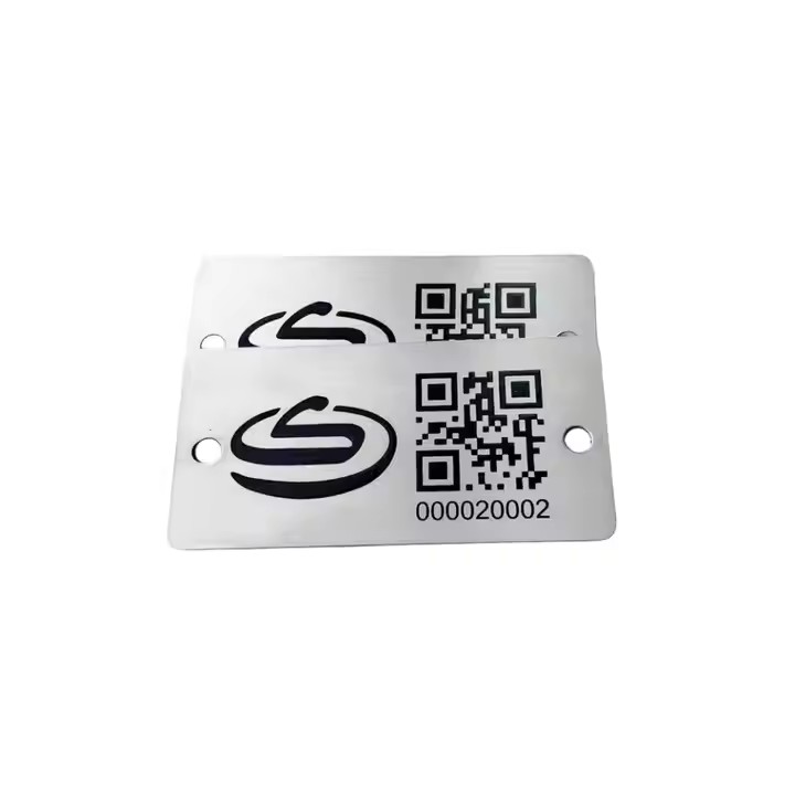 Custom laser engraved metal barcode sticker with adhesive