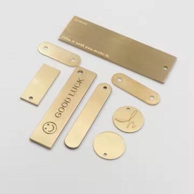 Etched stainless steel label with custom logo for branding