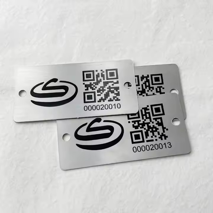 Custom black QR code metal barcode sticker with adhesive