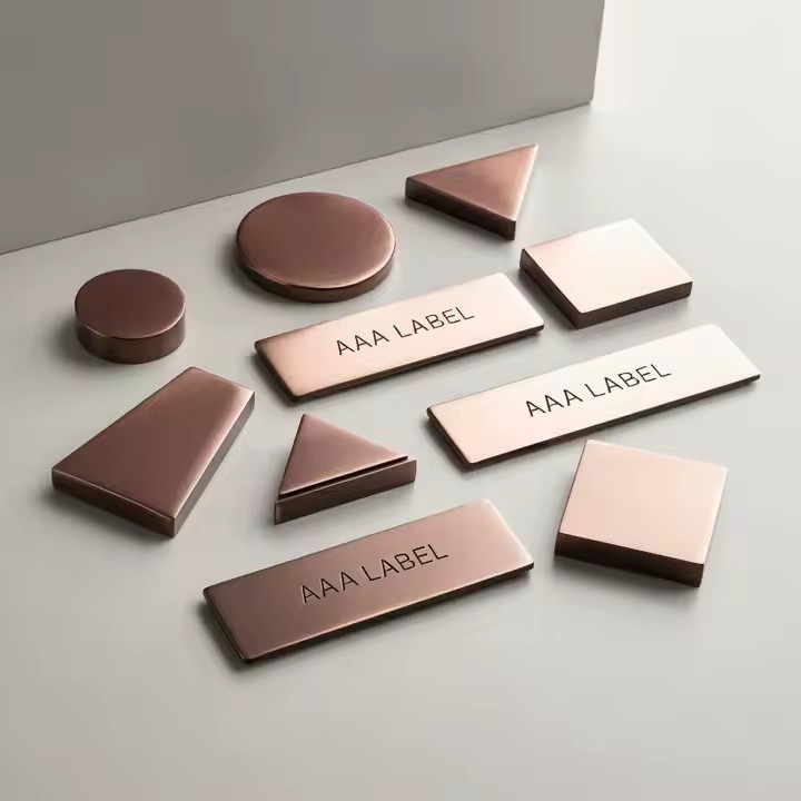 Custom stainless steel tag with etched corporate branding
