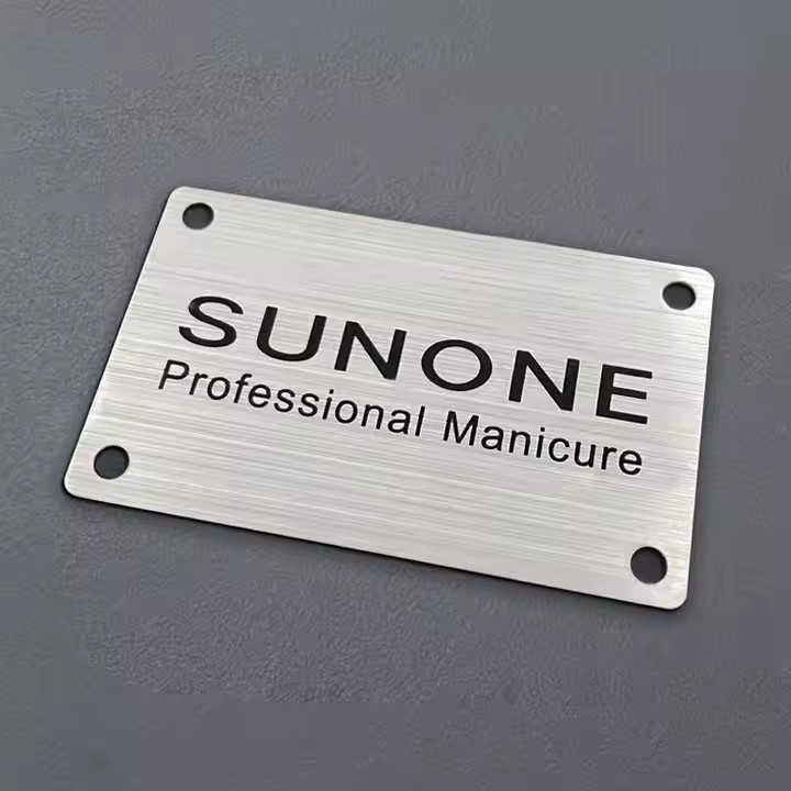 Ultra-thin 3D aluminum logo label for machinery equipment with adhesive backing