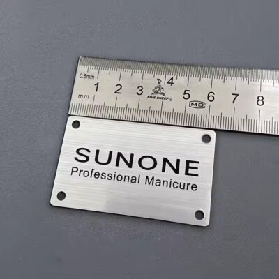 Ultra-thin 3D aluminum logo label for machinery equipment with adhesive backing