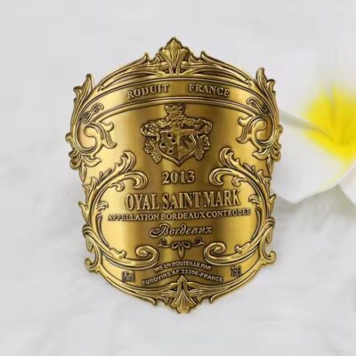 3D embossed metal wine label sticker with strong adhesive