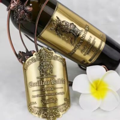 3D embossed metal wine label sticker with strong adhesive