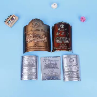 3D embossed luxury metal wine label sticker