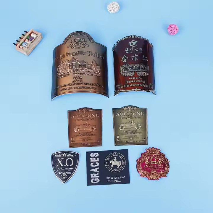 3D embossed luxury metal wine label sticker
