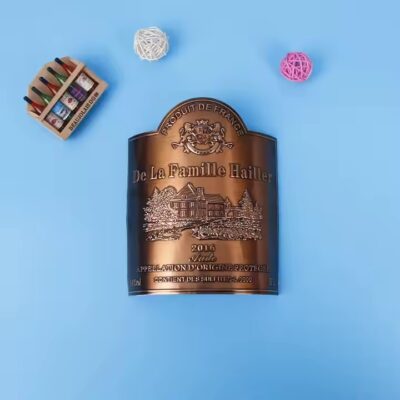 3D embossed luxury metal wine label sticker