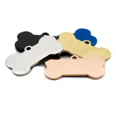 Bone-shaped engraved stainless steel pet ID tag for dogs