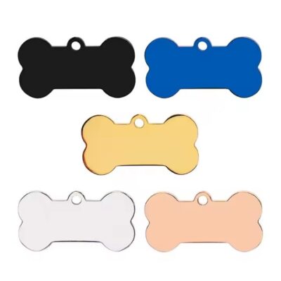 Bone-shaped engraved stainless steel pet ID tag for dogs