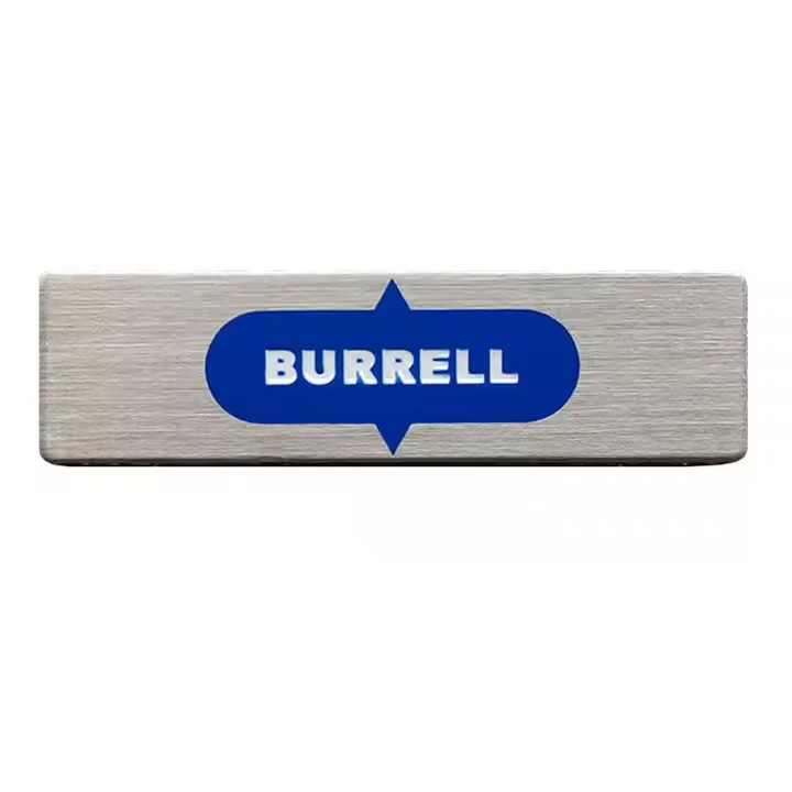 Brushed aluminum label with custom design for industrial and product identification
