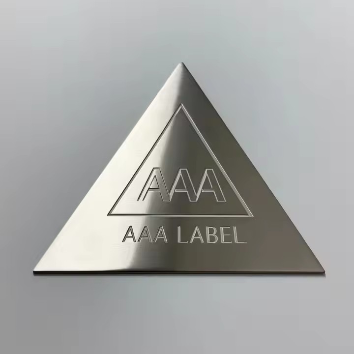 Brushed stainless steel engraved metal label for premium branding