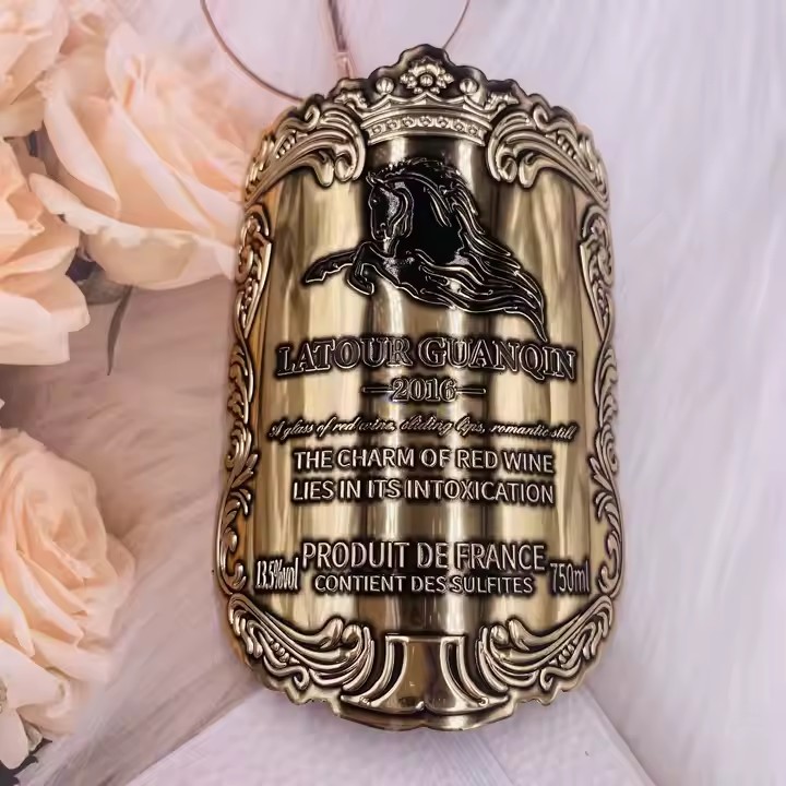 Curved waterproof metal adhesive label for luxury bottles