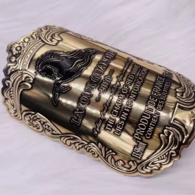 Curved waterproof metal adhesive label for luxury bottles