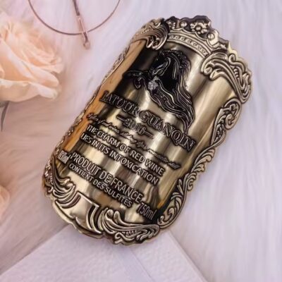 Curved waterproof metal adhesive label for luxury bottles