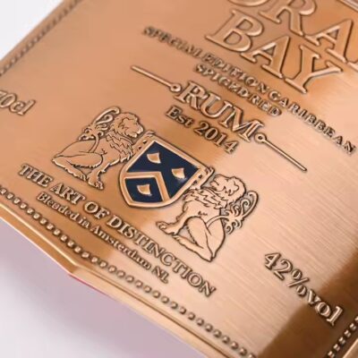 Luxury 3D metal wine bottle label with embossed design