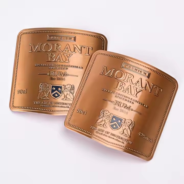 Luxury 3D metal wine bottle label with embossed design