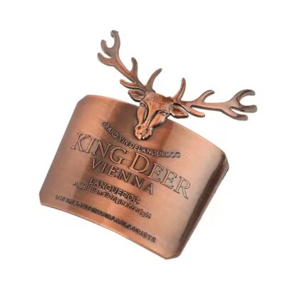 Engraved metal wine bottle adhesive label for luxury branding