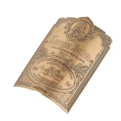 Engraved metal wine bottle adhesive label for luxury branding