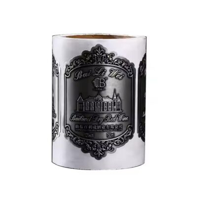 Vintage embossed metal adhesive wine label for glass bottles