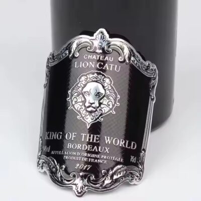 Vintage embossed metal adhesive wine label for glass bottles