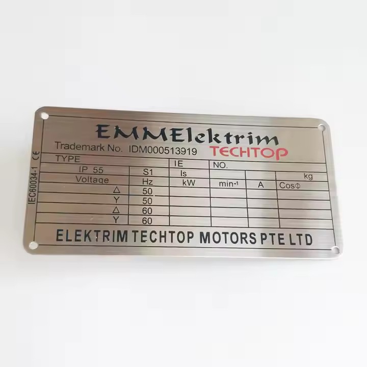 304 stainless steel industrial metal label attached to equipment