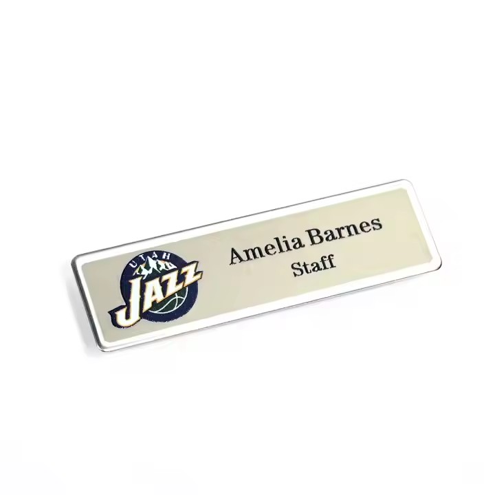 Custom magnetic stainless steel uniform name tag with engraved logo