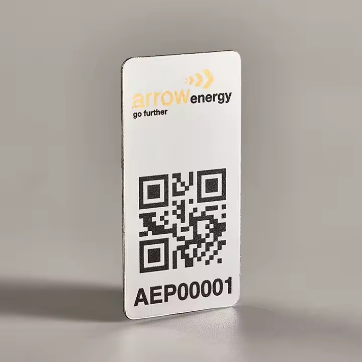 Durable adhesive metal plant label featuring QR code and barcode, ideal for garden and nursery applications