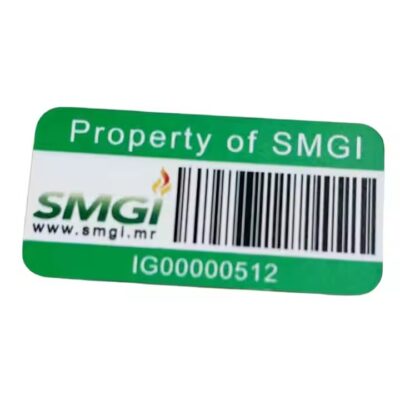 Custom self-adhesive metal asset tag with barcode