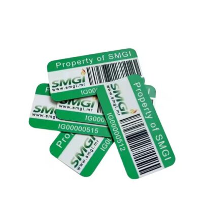 Custom self-adhesive metal asset tag with barcode