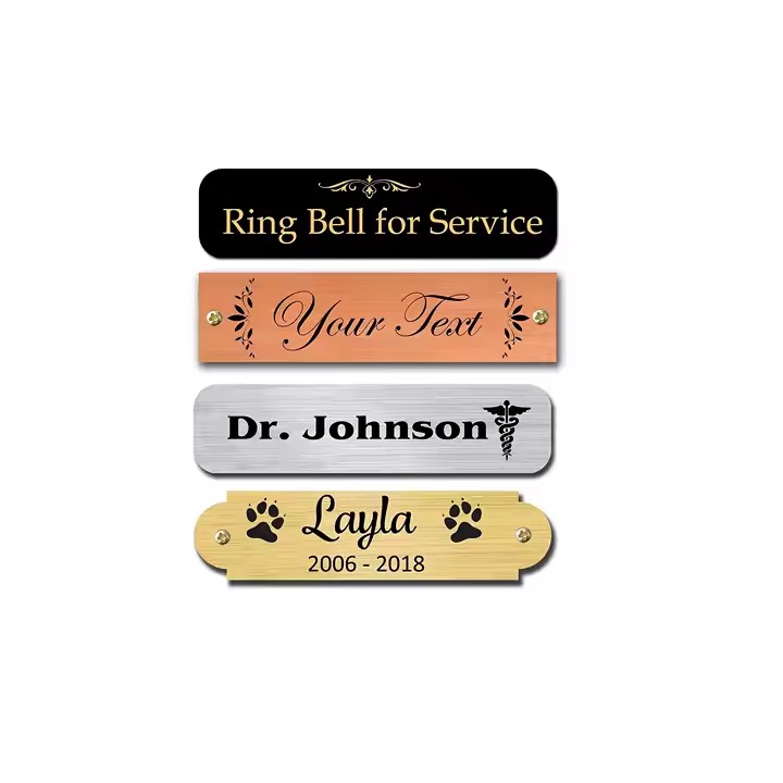 Custom brass brand logo label with detailed engraving