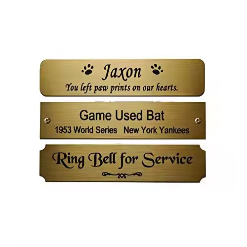 Custom brass brand logo label with detailed engraving