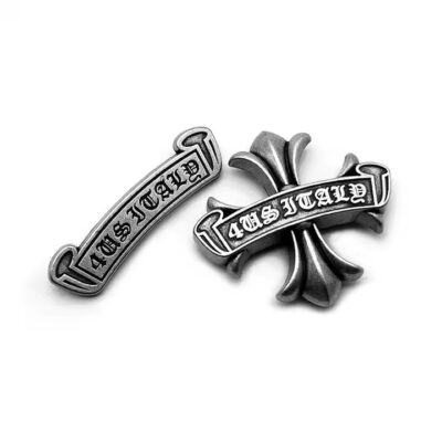 Custom metal hat label tag with engraved logo on baseball cap