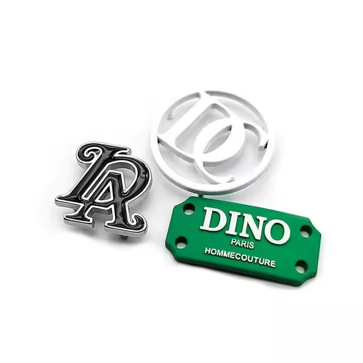 Custom metal hat label tag with engraved logo on baseball cap