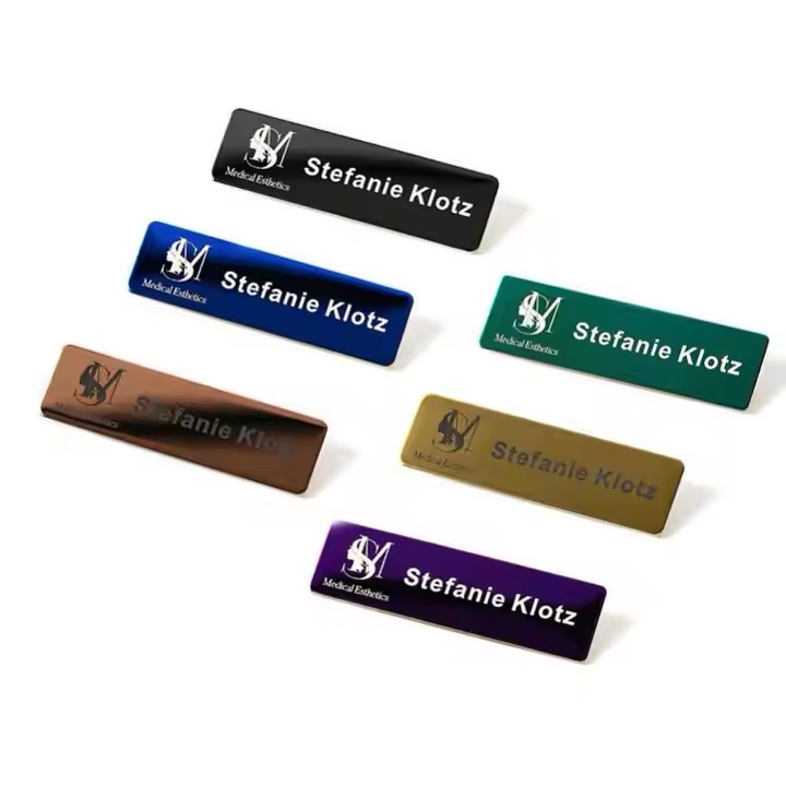 Custom stainless steel employee ID nameplate with engraved text
