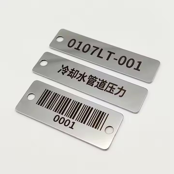 Custom stainless steel laser engraved barcode label for equipment tracking