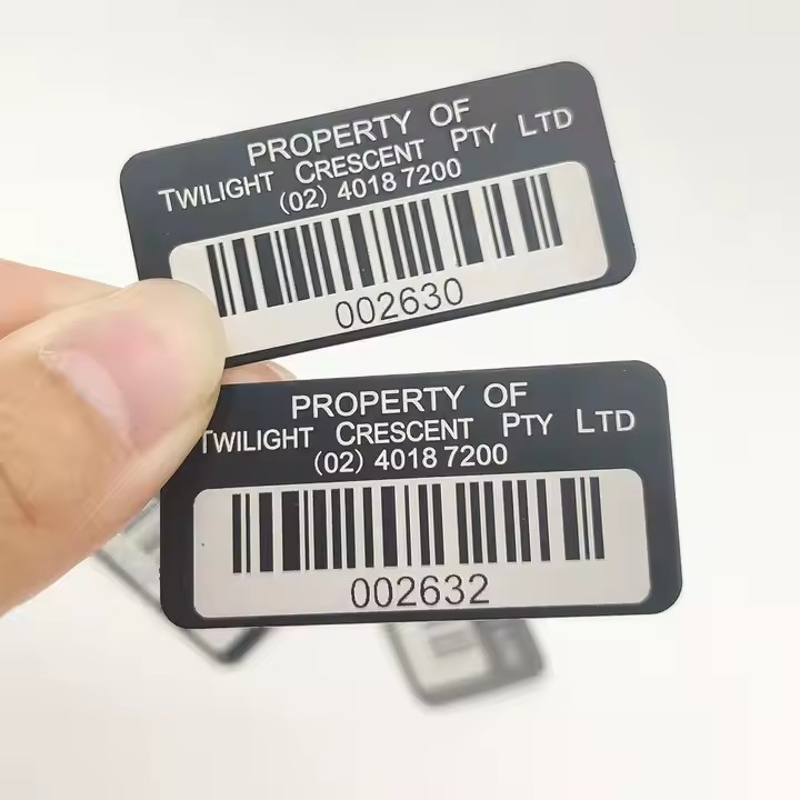 Custom serial number metal barcode label for sales tracking