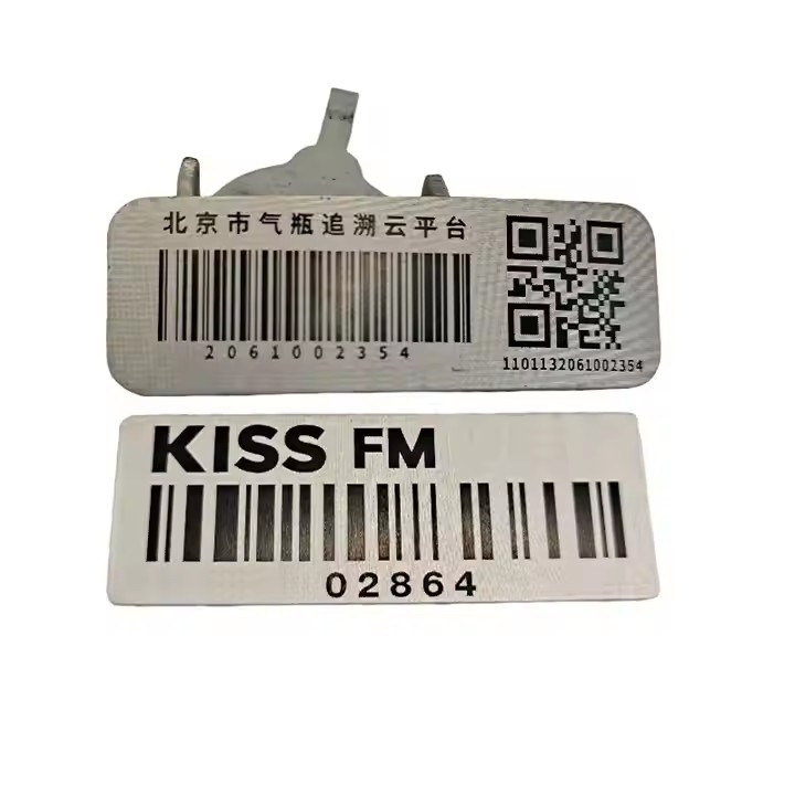 Custom adhesive metal barcode label for industrial asset tracking