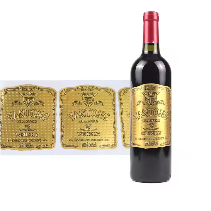 Luxury custom metal adhesive label for wine bottle