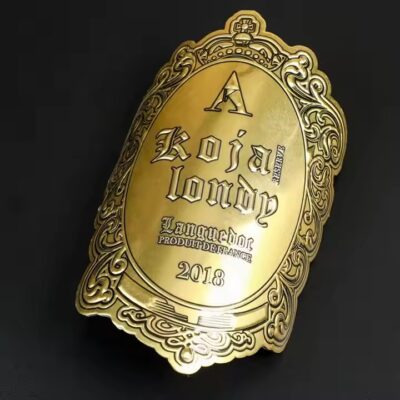 Custom embossed metal wine bottle label
