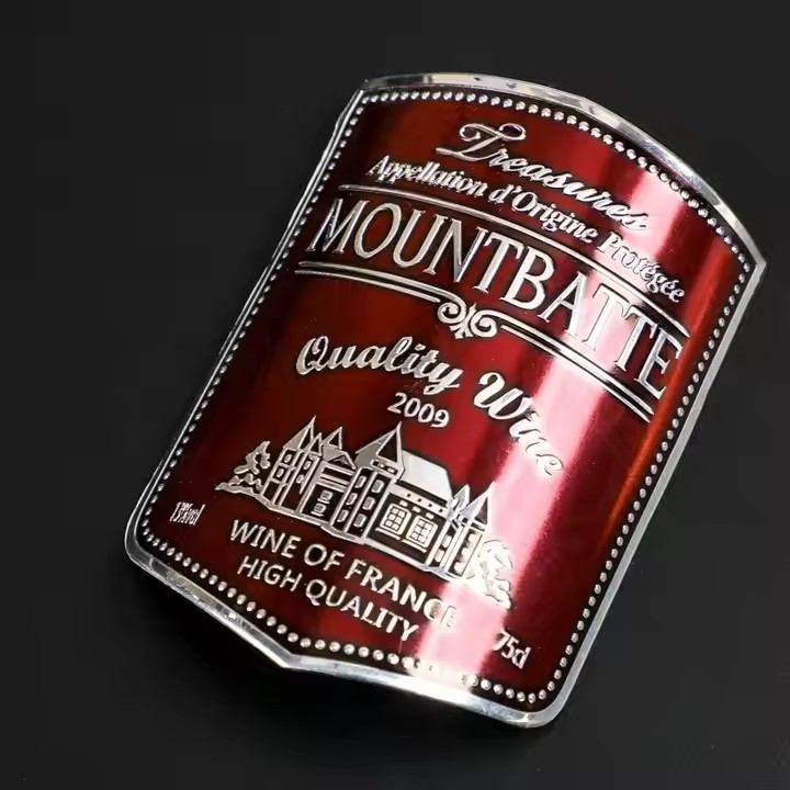 Custom embossed metal wine bottle label