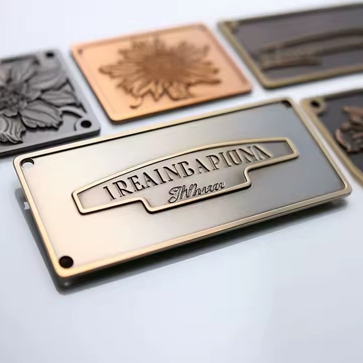 Custom metal tag with engraved fashion brand logo