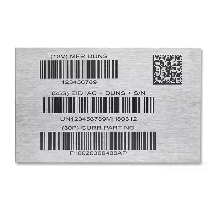 Custom engraved stainless steel metal label for industrial equipment