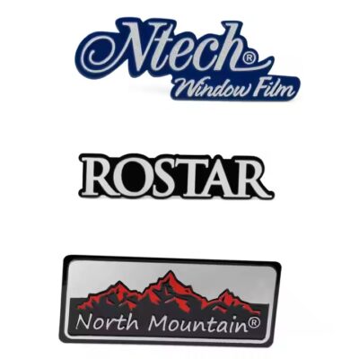 Custom engraved and UV printed aluminum logo labels