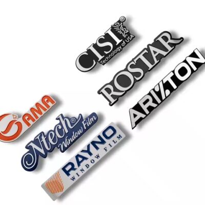 Custom engraved and UV printed aluminum logo labels