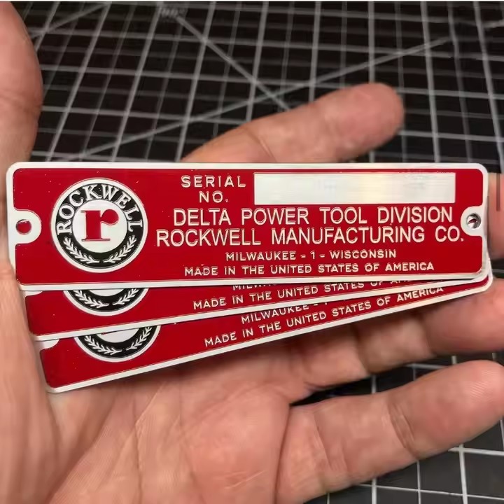 Custom engraved and printed industrial metal label for machinery